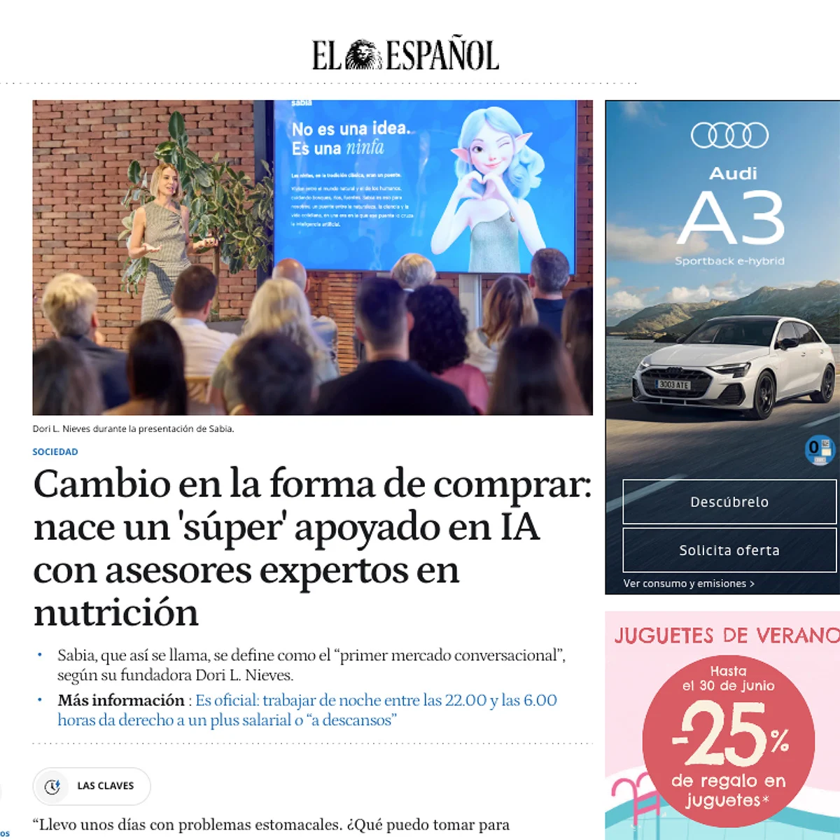 Recorte de El Español sobre Sabia