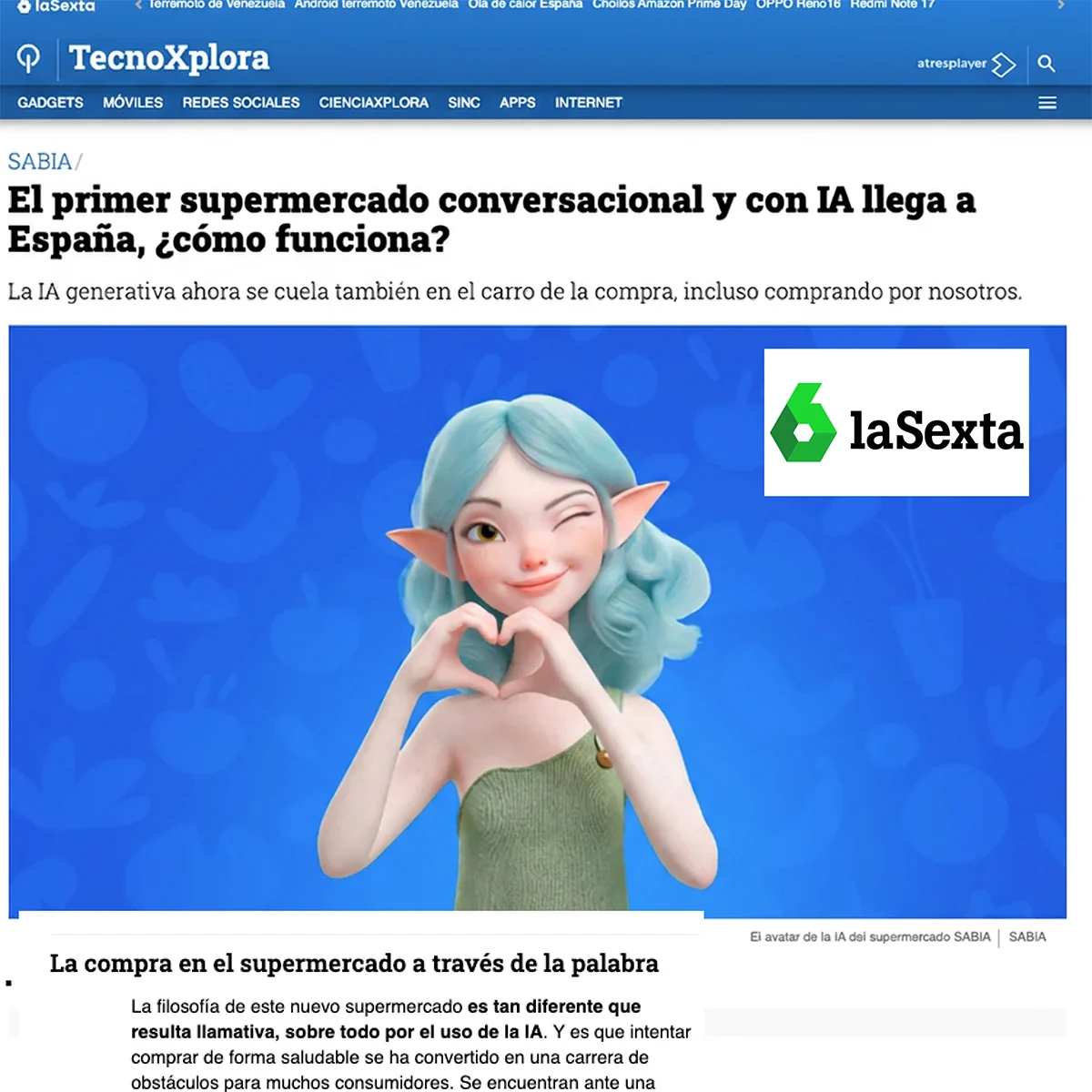 Recorte de TecnoXplora sobre Sabia